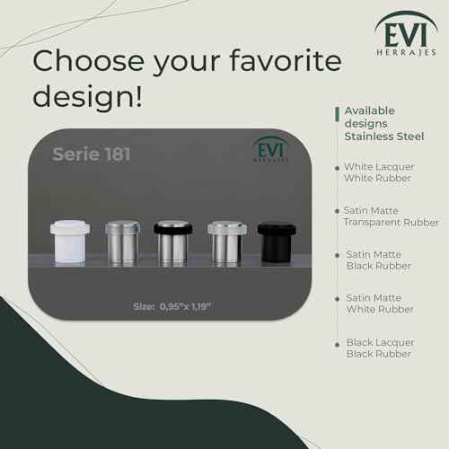 EVI Door Stops |White Stainless Steel Door Stopper - Screw Fastening - White Rubber Protector - 0.95 x 1.19 Inch Door Stop