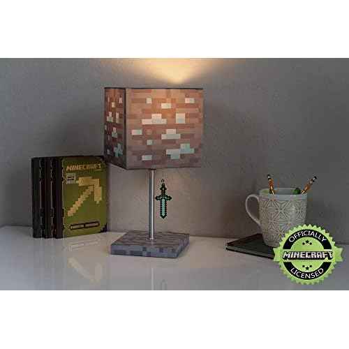 Minecraft Diamond Ore Block LED Lamp w/ 3D Diamond Sword Puller | 14-Inch Lamp
