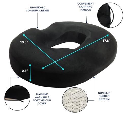 Kieba Hemorrhoid Donut Cushion - Ultra Premium Support Pillow, Black, 18 Inches