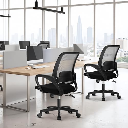 NEO Chair Office Desk Mesh Chair Ergonomic Computer Mid-Back Chair with Comfy Lumbar Support Wheels Swivel Adjustable Height Rolling for Home Vanity Bedroom Study (All Black)