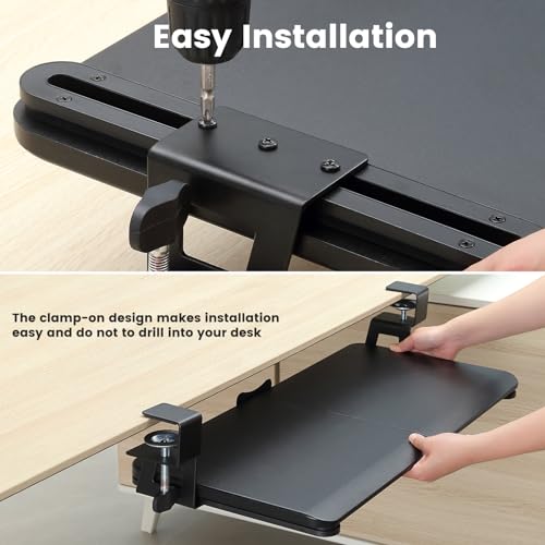 Keyboard Tray Under Desk, Slide Out Computer Keyboard & Mouse Tray with C Clamp-on Mount Easy to Install,30" W£¨Including Clamps£© X 12" D Large Size,Black