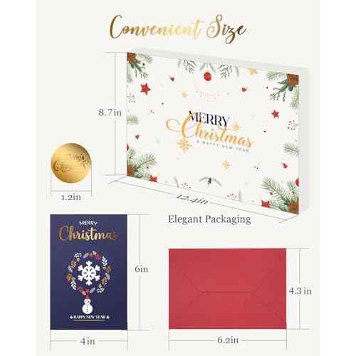 30 Pack Boxed Christmas Cards with Envelopes and Stickers, 4 x 6 Inch, Holiday Greeting Cards Set, Assorted Xmas Cards with Warm Messages Inside for Friends and Family (Christmas)