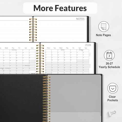 SUNEE 2026-2027 Planner - 24 Months (Jan 2026 - Dec 2027) - 7"x10" Monthly Spreads & Yearly Planner, Black