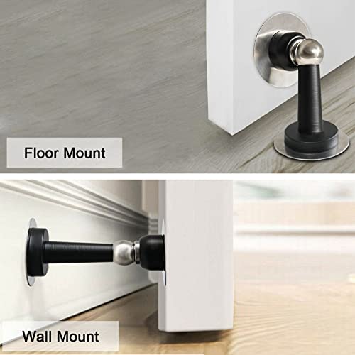 Shackcom Magnetic Door Stop 12 Pack Stainless Steel Door Holders to Keep Door Open Self-Adhesive Tape, Screws for Stronger Wall & Floor Mount for Bedroom Bathroom Kitchen Home Office(Black)