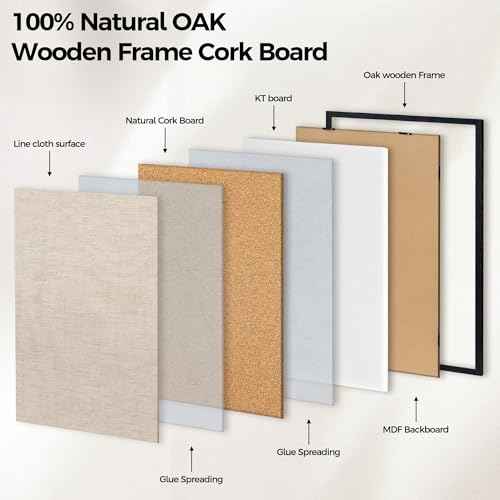 Fun Memories Cork Board Bulletin Board for Office, 20" x 30" Oak Wooden Framed Corkboard, Wall Mounted Notice Pin Board for School Home & Office, Black
