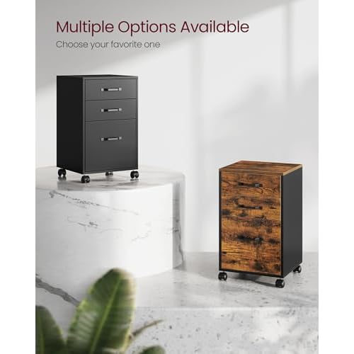 VASAGLE File Cabinet, 3 Drawers Filing Cabinet for Home Office, with Wheels, for A4, Letter Sized Documents, Hanging File Folders, Ink Black UOFC065B16
