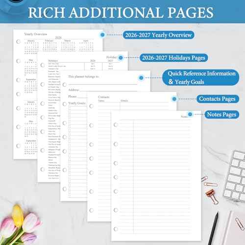 2026 Monthly Planner Refill, A5 Medium Size Planner Inserts for 7 Ring, 5.5" x 8.5", Jan. 2026 - Dec. 2026, 12 Monthly Calendars with Laminated Tabs, 7-Hole Punched