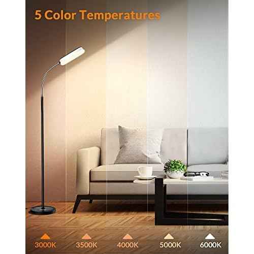 LEPOWER Floor Lamp, Eye-Caring LED Standing Lamp with 5 Color Temperatures, Stepless Dimmer & 3 Timer Function, Bright Adjustable Reading Lamp for Living Room, Office, Bedroom