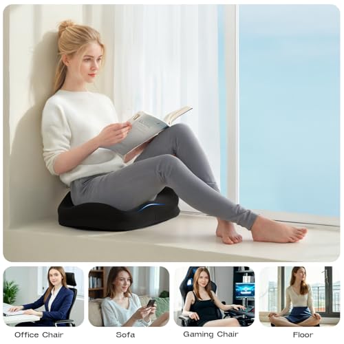 Seat Cushions for Office Chairs - Patented Coccyx Cushion for Tailbone Pain - 21.2" W x 16.5" L Memory Foam Extra Large Seat Cushion, Removable & Machine Washable Cover (Black)