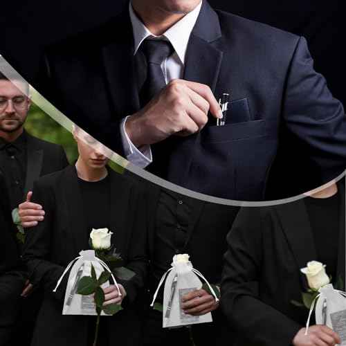 Yeaqee 150 Pcs Funeral Favor Thank You Set Funeral Favor for a Memorial Service 50 Ballpoint Pens 50 Poem Cards White Organza Bags Sympathy Condolence Bereavement Gift(Black,Elegant)