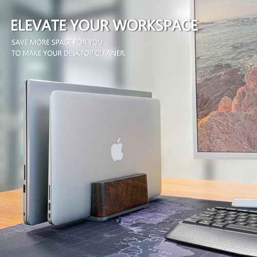 GEVO Vertical Laptop Stand for Desk - Laptop Holder for MacBook and Other Laptops - Wooden Office Desk Accessories