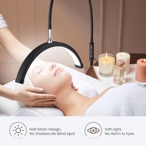 Lash Light, Half Moon Lamp with Tool Tray, LED Moon Light for Eyelash Extensions, Adjustable Color Modes and Flexible Gooseneck, Suitable for Beauty Salons and Beginner DIY (Black)