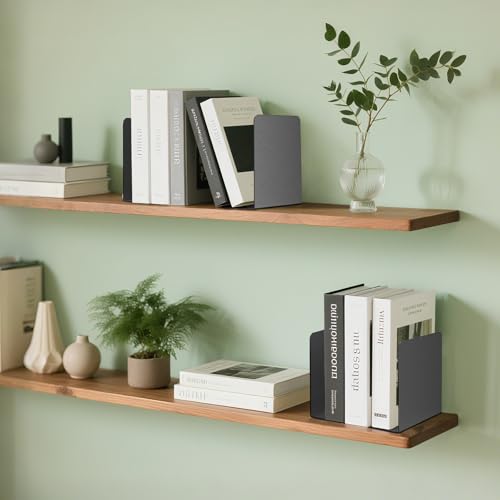 Black Frosted Metal Book Ends - 2 Pieces Heavy Duty Shelving Bookends for Books & Decor