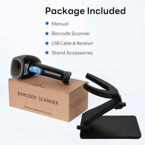QR Code Scanner with Foldable Stand, 1D 2D Barcode Scanner 2.4G Wireless & USB Wired Connection, Handheld CMOS Image Bar Code Reader for Warehouse Library Supermarket
