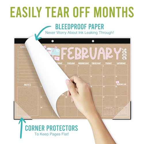 Hadley Designs Desk Calendar 2026 - Desktop Calendar 2026, 18 Month Large Desk Calendars 2026-2027, January 2026 - June 2027, Cute Kraft Theme Classroom Decor Teacher Must Haves, Designed in USA