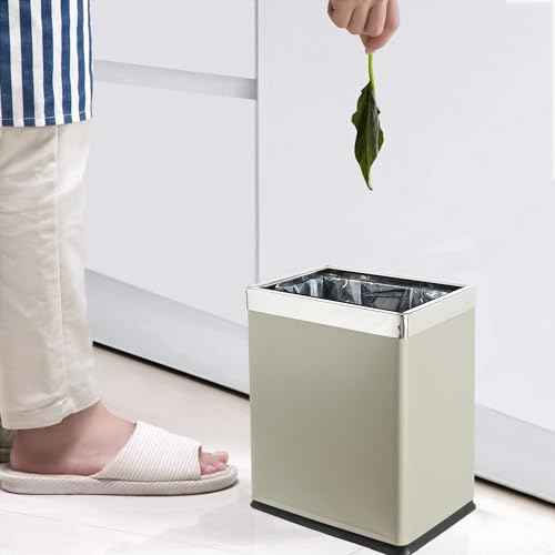 Invisi-Overlap' Open Top Metal Trash Can, Small Office Wastebasket, Modern Home D?cor, Rectangle Shape (Light Gray)