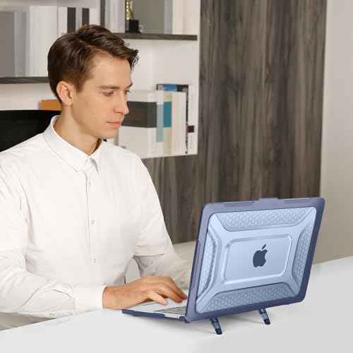 MOSISO Compatible with MacBook Air 13 inch Case 2025 2024 2023 2022 M4 A3240 M3 A3113 M2 A2681,Honeycomb Heavy Duty TPU Bumper Hard Case with Kickstand&Keyboard Skin for MacBook Air 13.6, Navy Blue