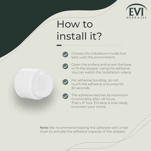 EVI | Wall Adhesive Doorstop | 1.1'' X 1.1'' | Great Adherence | 100% Functional | Mod. 198/28 (White Lacquered Stainless Steel - White Rubber)