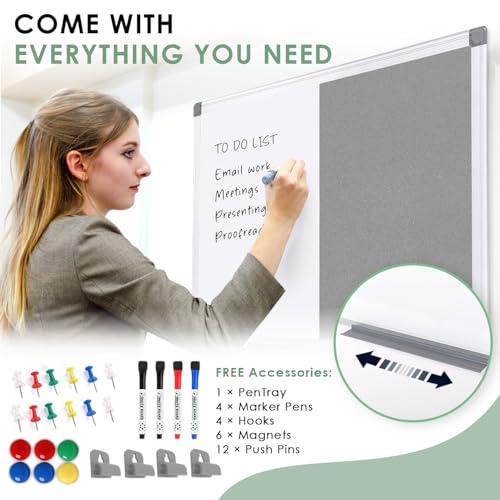 S SWANCROWN 2 in 1 Combo Board Magnetic Whiteboard & Felt Board,Dry Erase Board Bulletin Board Vision Board for Wall,Home,School,Office,24x18inches