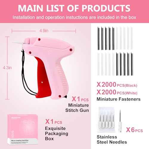 Stitch Gun for Clothes Comes with 6 Fine Needles,4000 Pcs Micro Fasteners(2000 White & 2000 Black).Stitch Gun Quick Clothing Fixer