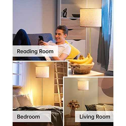 Floor Lamp Gold, Small Standing Lamp, 58" Tall Lamps with Beige Lampshade, Simple Pole Lamp for Bedroom, On/Off Footswitch, Gold Lamps for Living Room/Office/Boho,Christmas Gift for Kids(No Bulb)