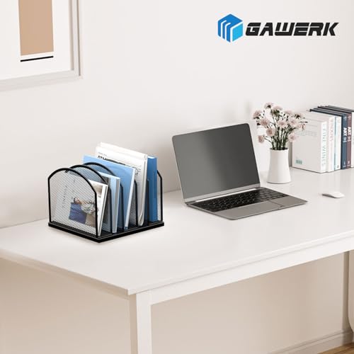 Gawerk 2 Pack Black 5-Section Desktop Organizer - Mesh File Folder Stand, Office & Home Storage