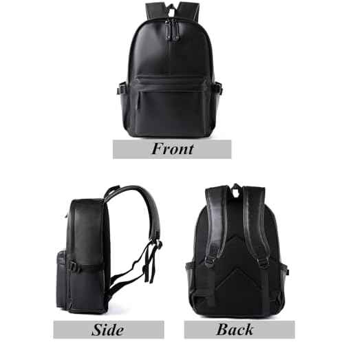 Pu Leather Laptop Backack For Men Women Classic Water-Resistant Purse Airplane Travel Backpacks Work Business Bag Black