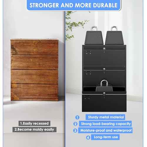 Aobabo 3 Drawer Wide Lateral File Cabinet, Metal Filing Cabinet with Lock, Suitable for Home Office School Hanging Files Letter/Legal/F4/A4 Size,Black,Required-Assembly,15.87" D x 28.94" W x 43.62" H