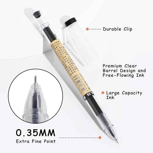 RIANCY Black Gel Ink Pens, 0.35mm Extra Fine Point Tip Smooth Writing Rollerball Pens, Japanese Style No Smudge Ballpoint Pen, Quick Drying for Journaling Office School Stationery Supplies 12pcs