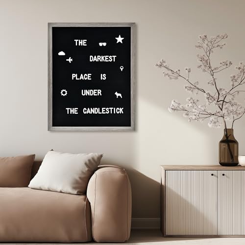 Felt Letter Board with 478 Letters, Numbers & Symbols - 16 x 20 inch Large Changeable Message Board with Wooden Frame Wall Mount Hook,2 Canvas Bags,Wood Stand (Black Board & Wood Frame)
