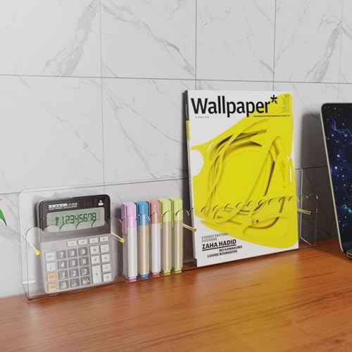 Brochure Holder Wall Mount, 2 Pack Acrylic Modular Flyer with Adjustable Magnetic Golden Bolt, Wavy Lace Pamphlet Display Stand for Organizer Trifold Flyer, Document, Leaflet, 4 Slots