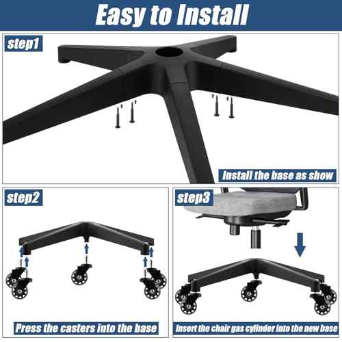 28" Heavy Duty Office Chair Base Replacement with Wheels(Set of 5), Desk Chair Base Replacement Universal Gas Cylinder and Caster Sockets