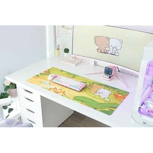 Pond Adventure Desk Mat Authentic Milkmochabear Merchandise Cute Extra Large Gaming Mouse Pad with Non-Slip Rubber Base for Computer Keyboard Laptop Home Office Accessories (35.5" x 15.7")
