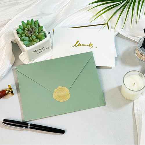 50 PCS Sage Green A7 Envelopes with Stickers, 5x7 Envelopes for Greeting Cards, Great for Invitations, Wedding Invitation, Birthday, Baby Shower, Graduation