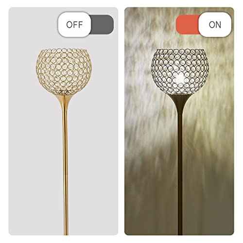 Spherical Crystal Floor Lamp, Gold 8.7 in Shade Elegant Standing Light with Crystal lamp Shade, Modern 61 in Tall Pole Lighting for Living Room, Bedroom, Office, E26 Base, LED Bulb Included