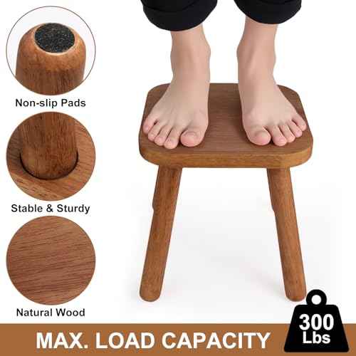 Solid Wood Step Stool£¬Wooden Plant Stool, Wood Plant Stand, Round Footstool, Removable Portable, Small Short Shoe Changing Stool (Walnut, 11.7inch)
