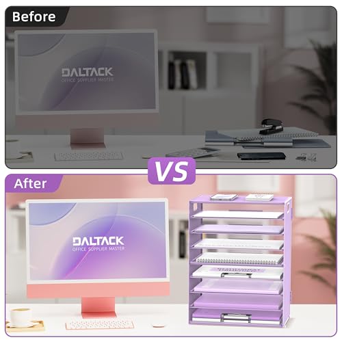 DALTACK 9-Tier Paper Letter Tray Desk Organizer with Handles, Mesh File Holder Organization, Paper Sorter Desk Organizer for Office Home School, Purple 2 Pack