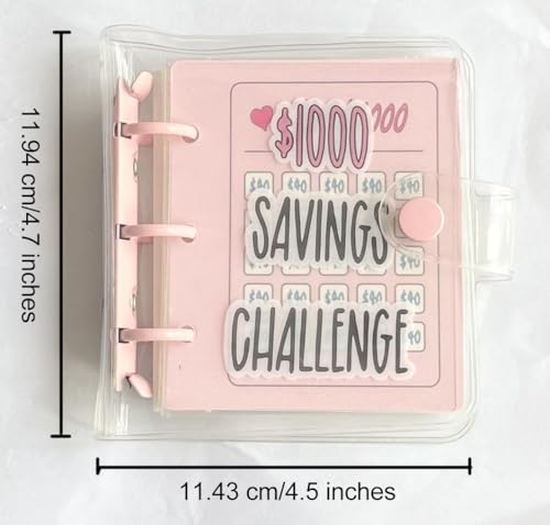 Pink Mini Money Saving Binder with 25 Envelopes - $1000 Savings Challenge Book, Portable Budget Organizer
