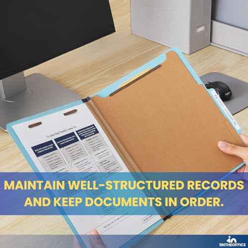 1InTheOffice Classification Folders, 2 Divider Classification Folders, File Folders with Dividers, 2.5" Expansion, Letter Size, Light Blue, 20 Pcs