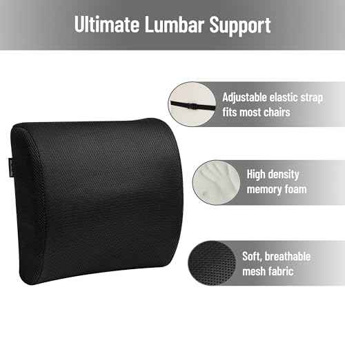 Mind Reader Memory Foam Back Cushion, Lumbar Support, Posture Corrector, Office Chair, Car Seat, 13.5"L x 4"W x 12.25"H, Black