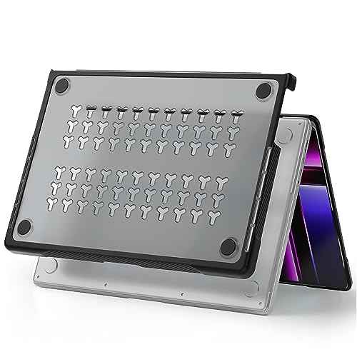 Batianda Ultimate Protection Case for New MacBook Pro 14 2025 M5 M4 M3 M2 Pro Max Chip 2024 2023 2021 Matte Carbon Fiber Edges Shockproof Anti-Scratch and Anti-Fingerprint with Keyboard Cover,Black