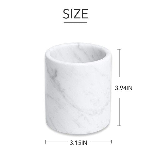 JIMEI Natural Marble Pencil Pen Holder Stand for Desk, Makeup Brush Cup for Girls, Bathroom Tumbler Cup, Durable Office & Home Organizer Pencil Holder (White)