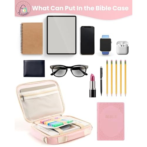 Bible Cover Case for Women, Large Chenille Letter Bible Bag with Shoulder Strap,Pink Bible Carrying Tote Bags for Bible Study Accessories, for Women Lady Teen Grils