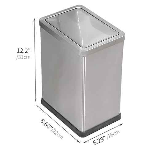 2.6 Gallon Small Office Bathroom Trash Can with Swing Lid,Living Room Bedroom Garbage can Wastebasket bin,Metal Decor Trash Can(Stainless Steel)