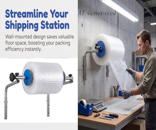 TEMIREN Wall-Mounted Bubble Wrap Dispenser Stand 23.6in for Packaging & Shipping