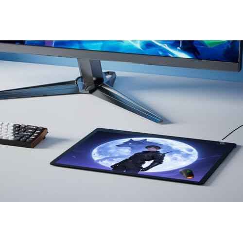 Glass Gaming Mouse pad,LED Illuminated Hard Mousepad for Gaming,Large Mouse pad 400mm * 300mm, Special Glass Surface to Improve Accuracy and Speed, Silicone Anti Slip(Azure Howl)