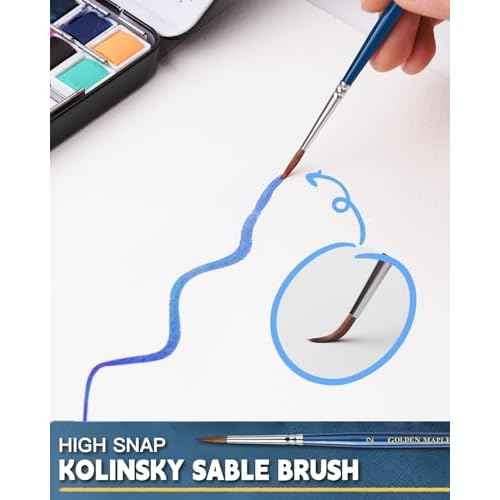 Kolinsky Sable Brushes, Golden Maple Miniature Paint Brushes Natural Hair Professional Pointed Round Brush for Model Painting, Watercolor Details, Acrylic Gouache Inks Painting, Size 2 1 0 00 5/0