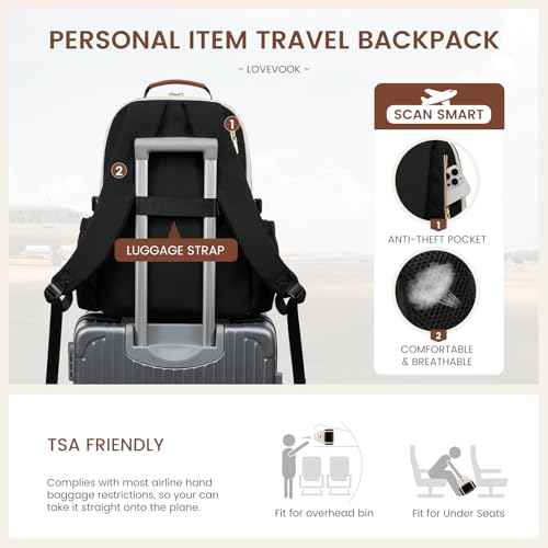LOVEVOOK Laptop Backpack for Women with Pouch Pocket for Large Capacity Cup,15.6 Inch Laptop Computer Bag Travel Backpack Purse,Waterproof Work Business Backpack College Teacher Bags,Beige-Black-Brown