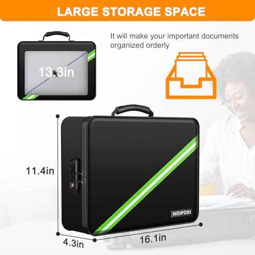 Noiposi 5200¢µ Fireproof Document Box, 16.1x 11.4x4.3 Inch Waterproof and Fireproof Document Organizer,Portable Home Travel Safe Storage Box for Legal Size Documents,File and Birth Certificate,Black