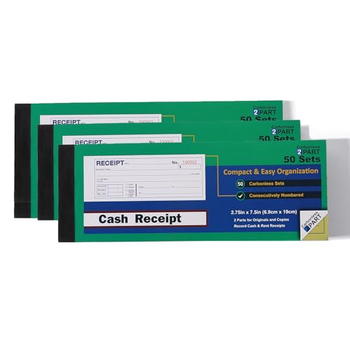 Gimehome 50-Set Carbonless Receipt Book 7.5 x 2.75 in, White & Canary, Bound Wraparound Cover, 2-Part, 3-Pack (Variation 3)